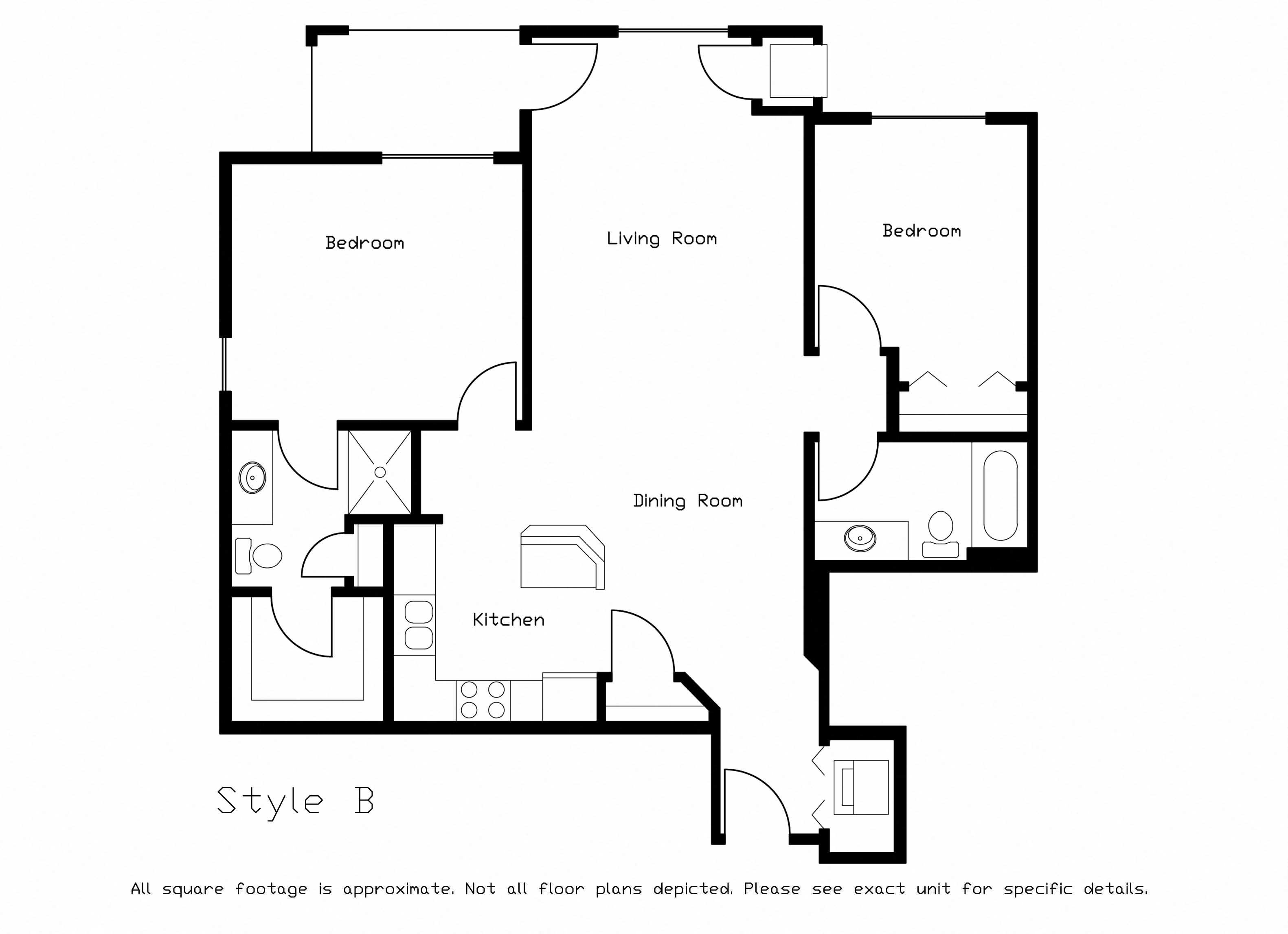 Floor plan for 2 beds, 2 baths, 1112 sqft